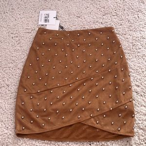 Missguided Camel Studded Faux Suede Wrap Front Mini Skirt